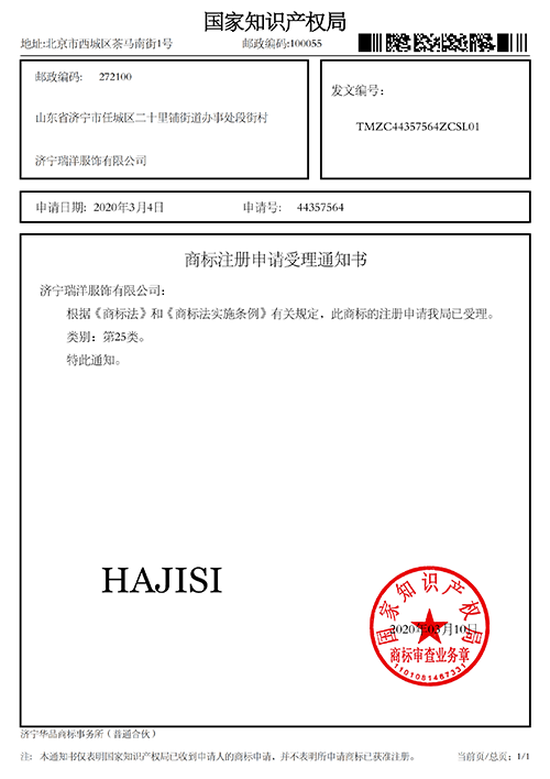 HAJISI受理通知书